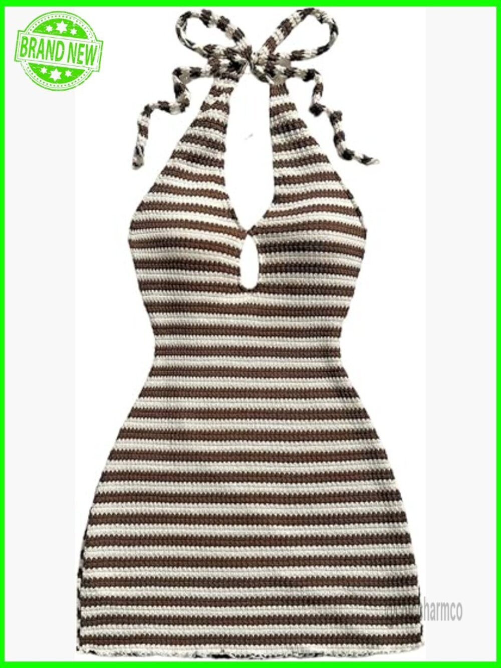 Striped Tie Back Bodycon Halter Mini Dress Sleeveless